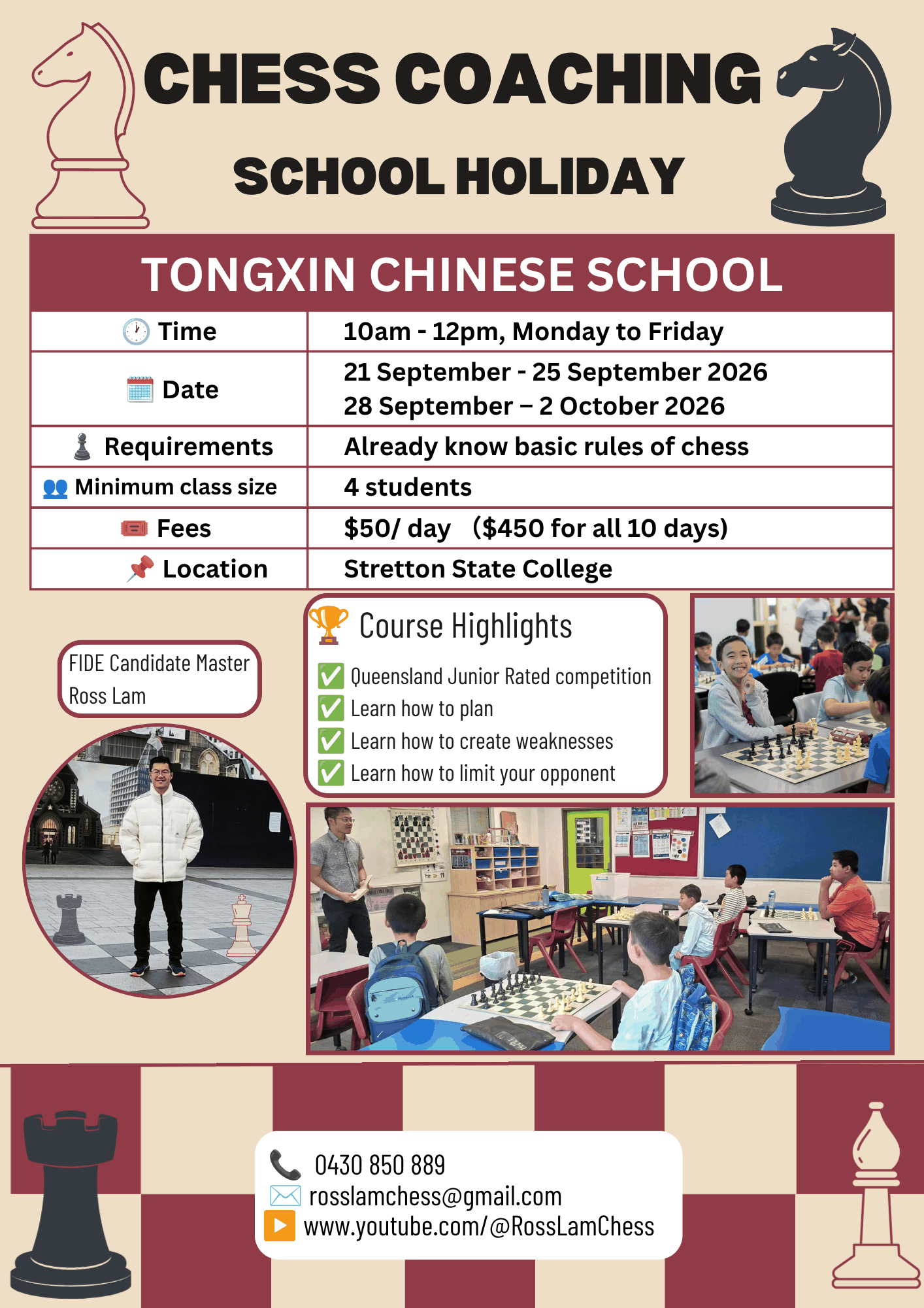 School Holiday Chess Program flyer
